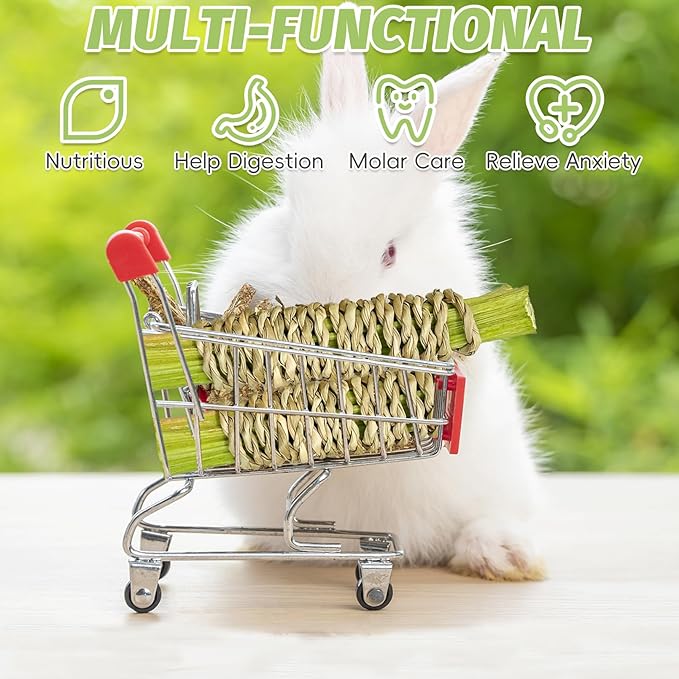 Fhiny 24 PCS Rabbit Chew Sticks, Natural Papaya Wood Seagrass Guinea Pig Chew Toys for Teeth Small Animal Molar Sticks Snacks for Bunny Guinea Pig Chinchilla Ferret Hamster Gerbil Dental Care