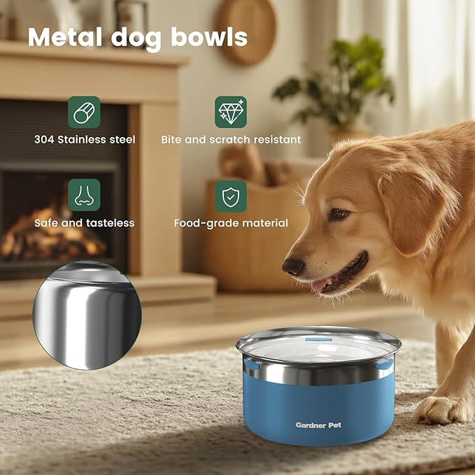 Gardner Pet Dog Bowls 1 Gallon (3.85L) Stainless Steel No Spill Dog Water Bowl, Slow Water Feeder Metal Bowls, Spill Proof Water Dispenser for Large Dogs, Promotes Healthy Hydration