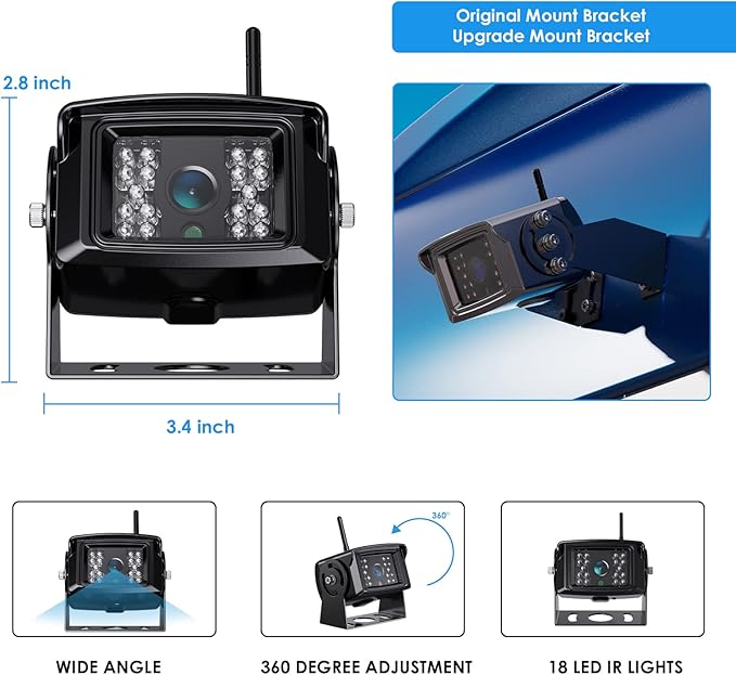 Wireless Backup Camera Kit with 7'' DVR Quad Split Monitor, 1080P FHD Rear Side View Camera, IP69 Waterproof + Parking Lines Reversing Cameras for Truck/Semi-Trailer/Box Truck/RV-B4C