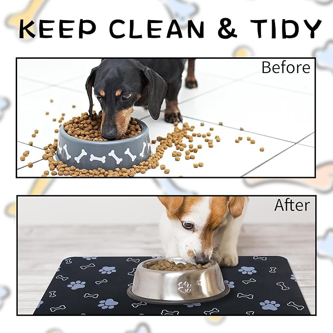Pet Cat Dog Food Mat Non Slip Mat for Dog Water Bowl Mat Quick Dry Absorbent Cat Feeding Mat, 24 * 16.9 in, Blue