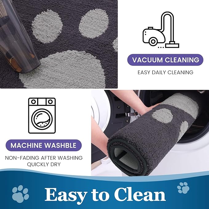 Buganda Dog Door Mat for Muddy Paws, Absorbent Dirt Trapper Washable Indoor Doormats, Non Slip Low-Profile Mud Mat for Dogs, Front Entrance Doormat for Inside Floor (70x47 Inches, Dark Grey)