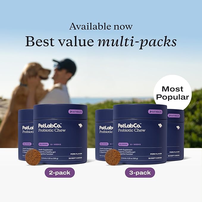 PetLab Co. Probiotics for Dogs, Support Gut Health, Occasional Diarrhea, Digestive Health & Seasonal Allergies - Pork Flavor - 30 Soft Chews - Packaging May Vary