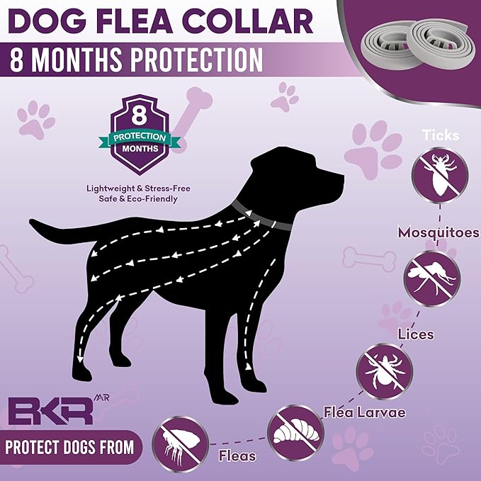 Flea Collar for Dogs – 2 Pack 16 Month Natural Flea & Tick Prevention Dog Flea Collar Adjustable One Size Fits All, Safe and Effective