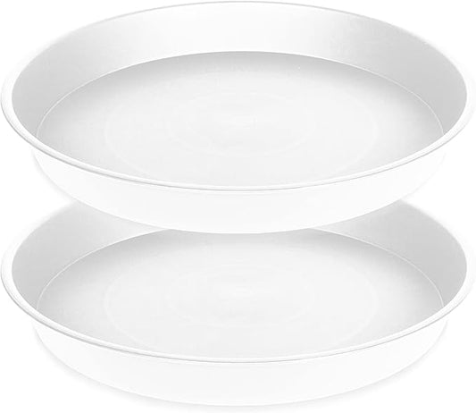 2 Pack of 8 inch Plant Saucer Clear, Heavy Duty Plastic Plant Water Tray 8 inch Round, Flower Plant Saucers for Indoors No Holes, Plant Dishes Saucer for Planter 7"/8" (8", White)
