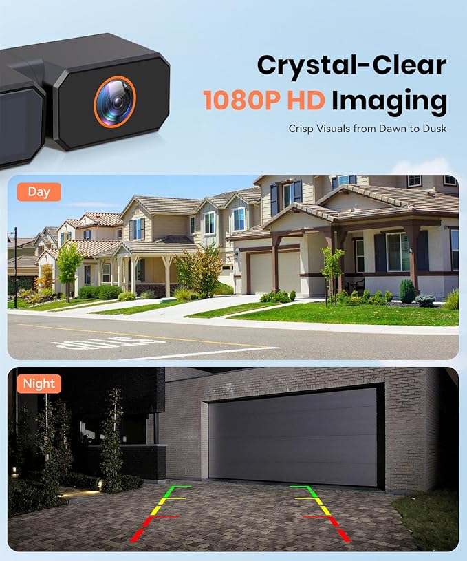 AUTO-VOX 7.2" DVR Portable Solar Wireless Backup Camera:HD 1080P 2 Min Quick Installation Support 2 Split Screen Back up Camera, IP69K Waterproof Reverse Camera for Car, Van, SUV, Truck, Trailer