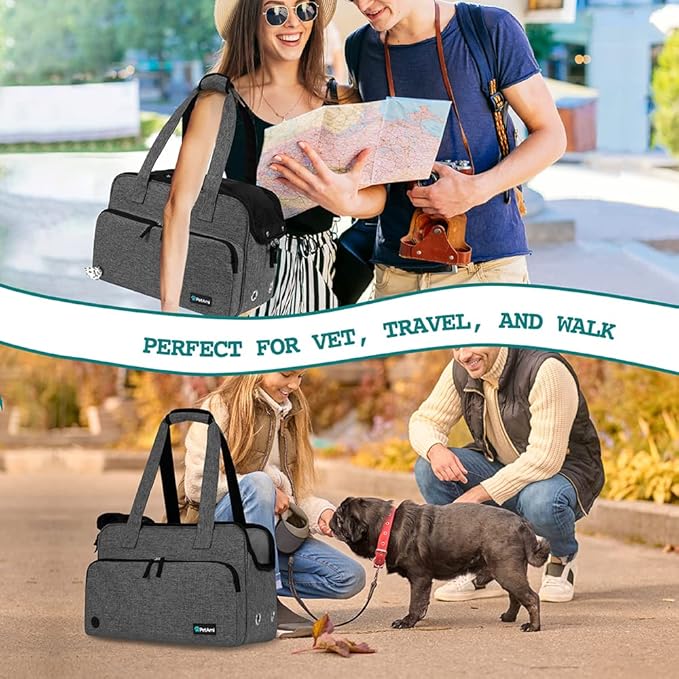 PetAmi Small Dog Purse Carrier, Soft-Sided Pet Carrier Bag with Pockets, Portable Puppy Cat Travel Handbag Tote, Airline Approved Breathable Mesh, Poop Bag Dispenser, Sherpa Bed, Max 18 lbs, Dark Gray