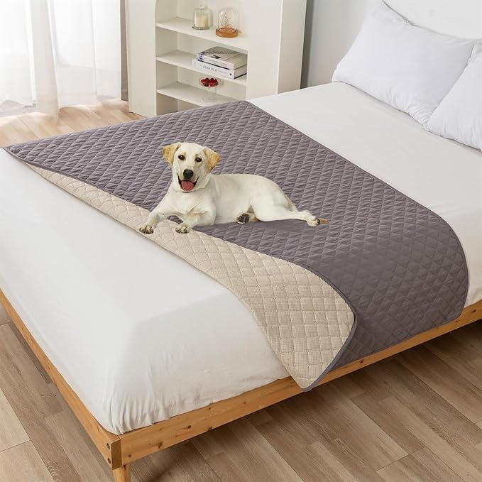 GIBZ Water Resistant Dog Bed Blanket Cover Large Anti Slip Pet Furniture Protector Washable Cat Quilted Mat for Couch, Grey, 210x260cm