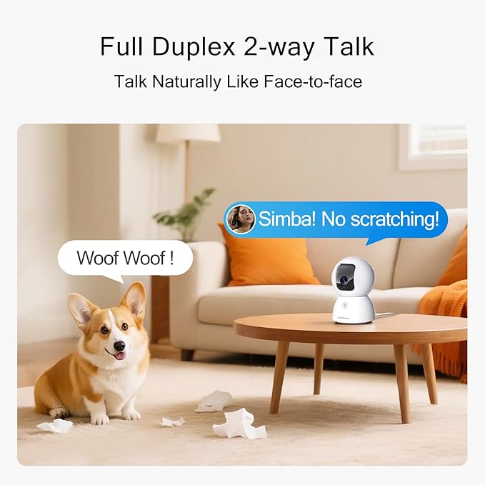 5G Security Camera Indoor, 3K Pet/Dog Camera with Speaker/Phone App, PTZ WiFi Baby Monitor Cameras for Home Security, 0-Glow Night Vision 2-Way Talk, AI Tracking Facial Recognition Time Lapse