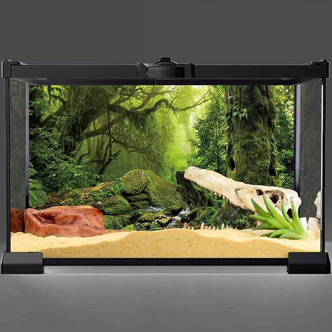 AWERT Tropical Forest Terrarium Background Stream Green Huge Tree Reptile Habitat Background Foggy Rainforest Aquarium Background 30x18 inches Polyester Background