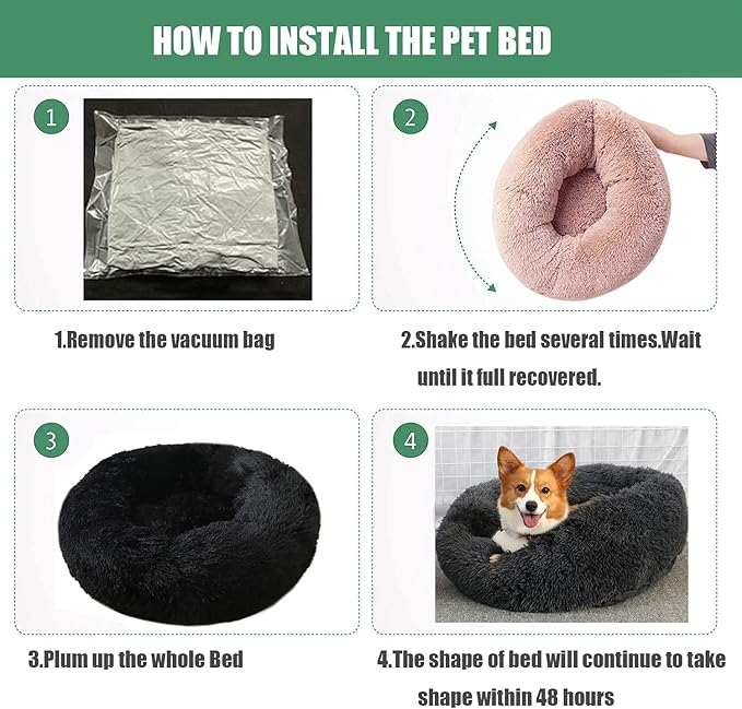 Calming Faux Fur Dog Beds Calming Donut Cuddler Dog Bed Washable Round Cat Bed Pillow Cuddler Fluffy Indoor Dog Calming Beds with Anti Slip Bottom Solid Color Pink 39 Inch