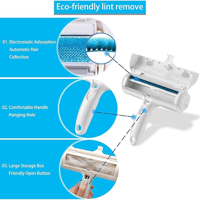 ACE2ACE Pet Hair Removal Tool, Lint Roller Brush for Cats and Dogs, Reusable Self Clean Pet Fur Remover, Pet Hair Remover for Laundry, Carpet, Furniture, Couch, Sofa and Bedding