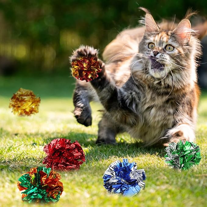 Silkfly 30 Pcs Polyester Film Crinkle Balls Cat Toys 2.36" Interactive Crinkle Ball, Colorful Chew and Chase Cat Toys for Indoor Kittens to Keep Fit Active