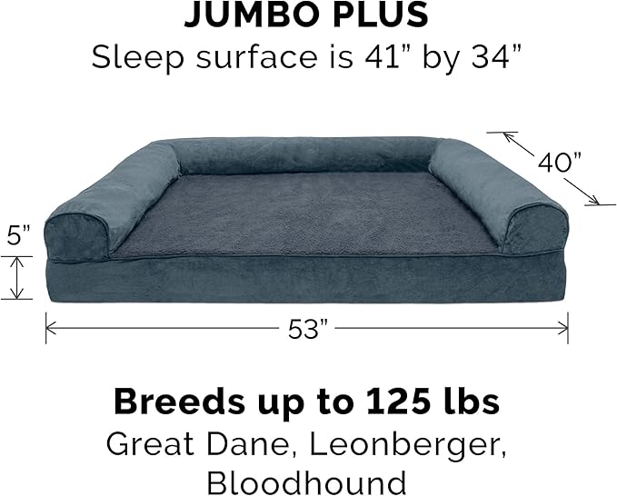 Furhaven Cooling Gel Dog Bed for Large Dogs w/ Removable Bolsters & Washable Cover, For Dogs Up to 125 lbs - Sherpa & Chenille Sofa - Orion Blue, Jumbo Plus/XXL