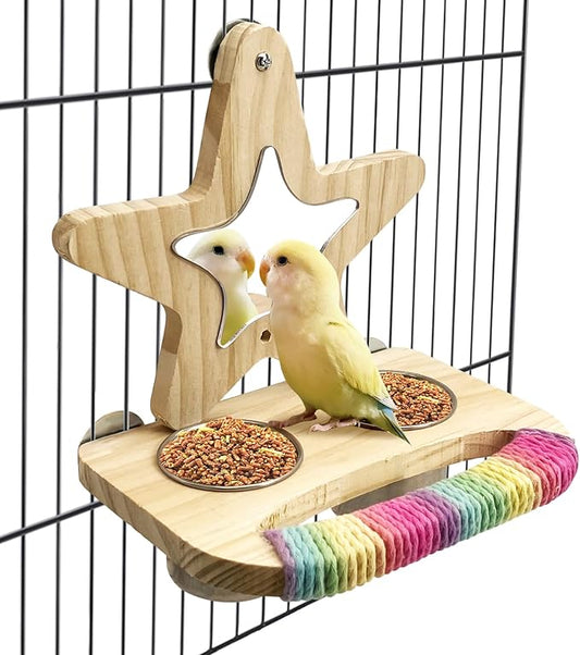 Tfwadmx Bird Parrot Wooden Feeding Cups Small Bird Feeding Dish Cups Stainless Steel Birds Bowls Food Water Bowls with Food Holder for Cockatiel Lovebirds Parakeet Finches