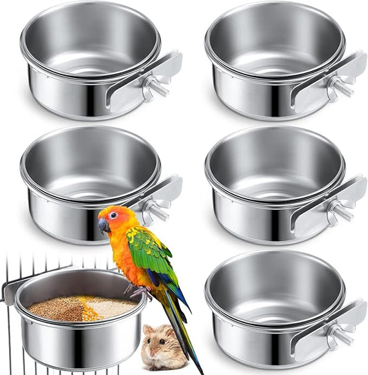 Sabary 6 Pcs Bird Feeding Dish Cups Stainless Steel Bird Bowls for Cage Parrot Food Bowl 10 Oz Birds Water Bowl for Parakeet Conure Cockatiels Lovebird Budgie Chinchilla African Greys Small Animal