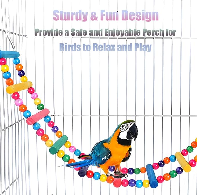 Bird Toys for Parrots Parrot Bridge, Swing Toys, and Ladders for Macaws, African Greys, Budgies, Cockatiels & Parakeets - Wooden Bird Ladder and Swing Toys for Play and Training (30Inch - 12 Ladders)