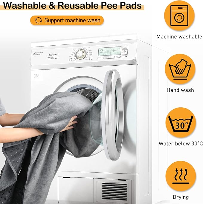LOOBANI Non-Slip Washable Pee Pad for Dogs, 1 Pack Extra Large Reusable Dog Mat for Floor, Fast Absorbent Pet Whelping Pads, Puppy Playpen Mat for Incontinence, Housebreaking, Crate, 82x82in, Gray