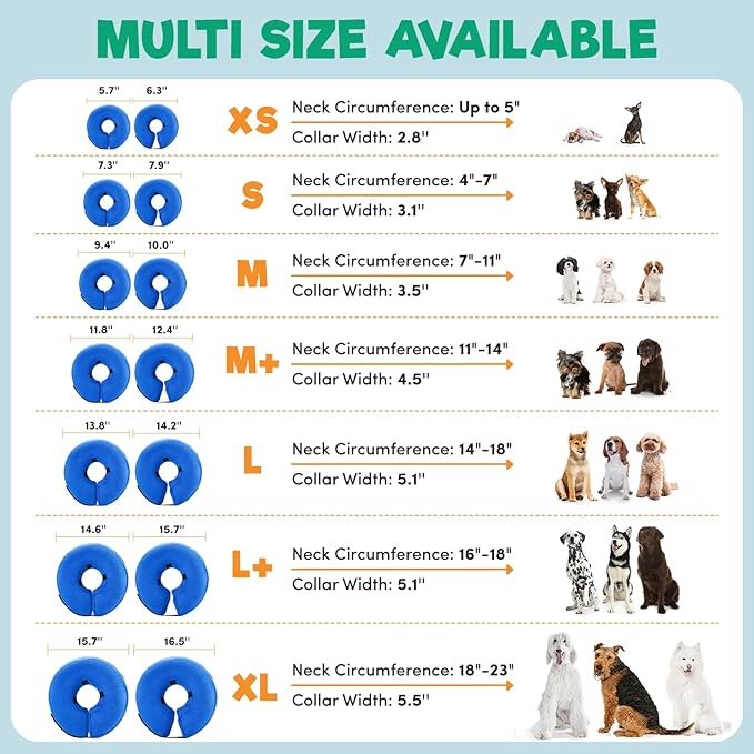 BENCMATE Inflatable Dog Cone Collar Alternative, Soft Dog Cone for Small Medium Large Dogs and Cats, Neck Recovery ECollar Donut Collar After Surgery (Large, Rainbow)