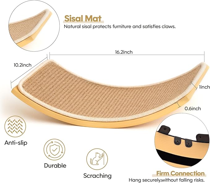 Cat Window Perches, Curved Cat Wall Sisal Mat Bed and 2 Floating Wall Steps, Wall Mounted Climbing Shelves for Sleeping, Playing, and Lounging