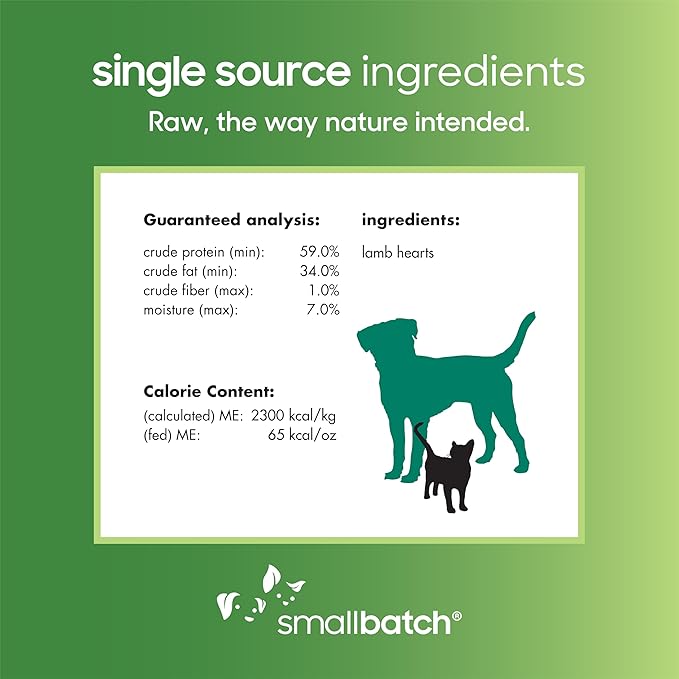 smallbatch Pets Premium Freeze-Dried Lamb Heart Treats for Dogs and Cats, 3.5 oz, Made and Sourced in The USA, Single Ingredient, Humanely Raise Meat, No Preservatives or Anything Artificial Ever