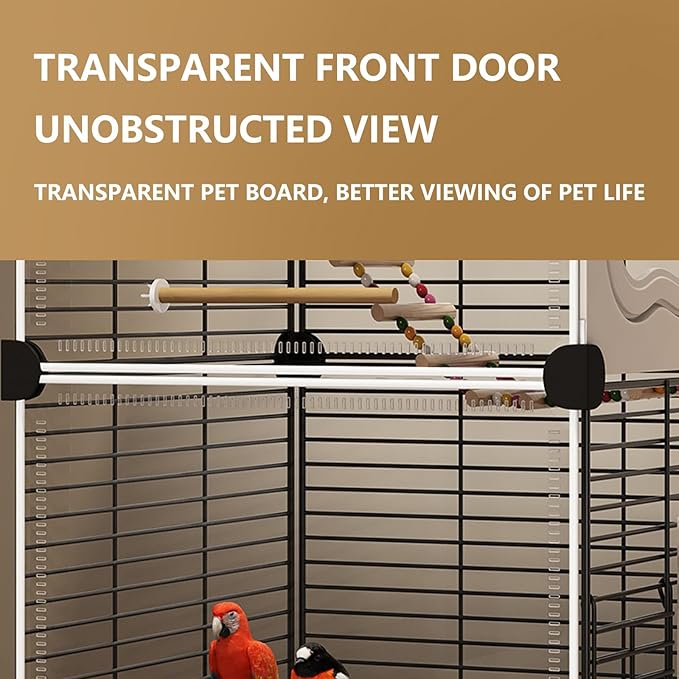 Large Parrot Cage with Acrylic Doors, 4 Casters, Perch & Feeder, Detachable Drawer, Ideal for Cockatiels, Budgies, Conures, Indoor/Outdoor Use – Spacious White Birdcage(Black,36 * 36 * 106)