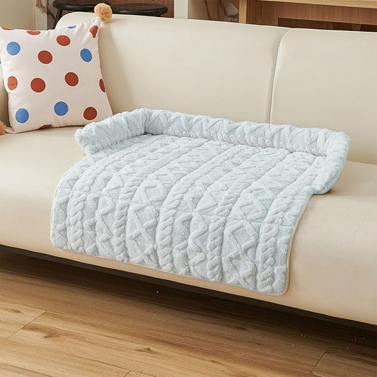 Dream Cloud Pet Sofa Bed Machine Washable Waterproof Supportive Comfort Non-Slip Plush Pet Couch Bed with Raised Edge for Sofa Car Floor, Small Medium Dogs Cats, Furniture Protector (Blue1)