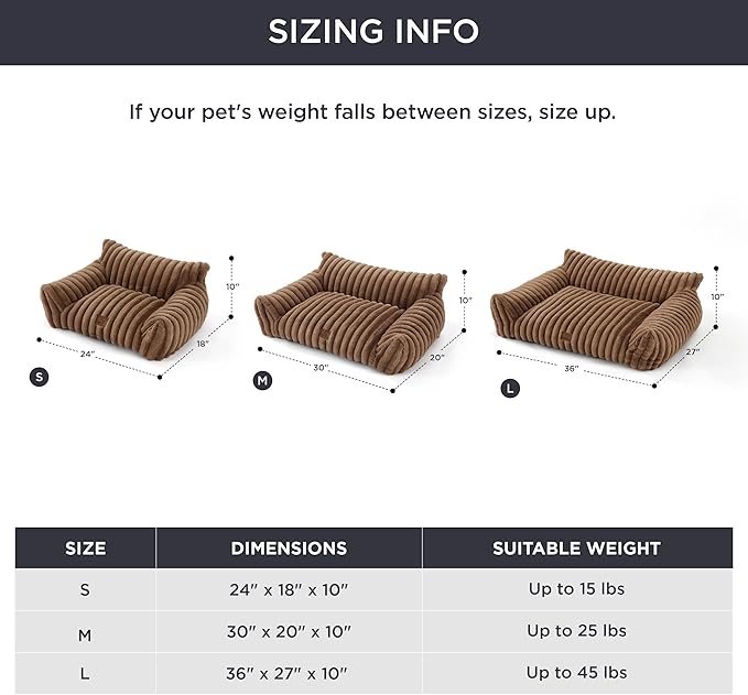 Bedsure Cute Cat Couch for Pets - Fluffy Small Dog Sofa with Premium Soft Corduroy Fleece, Pet Sofa with Removable Washable Cover, Supportive Dog Couch Bed for Small Medium Dogs, 30inch, Copper Brown
