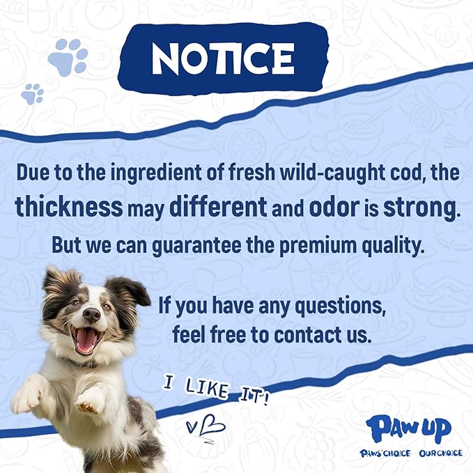 PAWUP Cod Fish Skin Braids Dog Treats Natural Dried Dog Snacks Sticks, High Omega-3 Single Ingredient Cod Skin Chews w/Taurine, 7 oz
