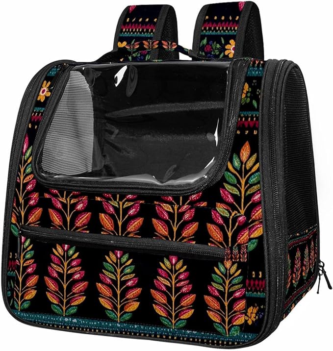 Portable Travel pet Backpack Carrier Hamster Bag Small Dog cat Carrier Breathable Hang Bag, Motifs African Boho Paisley Floral (29)