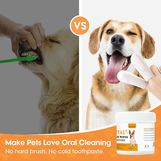 Dog Dental Wipes, Dog Teeth Cleaning Finger Wipes, Reduce Plaque & Tartar, Freshen Breath, Safe Natural Pet Dental Care Finger Wipes for Dog & Cat, Portable & Disposable Dog Tooth Wipes, 50 Ct
