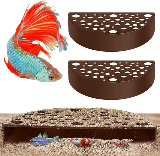 2 PCS Shrimp Hides, Plastic Shrimp Cave, Aquarium Tunnel for Shrimps Breeding Hiding, Aquarium Hideout for Shrimps Small Fish, Fish Tank Accessories, Brown