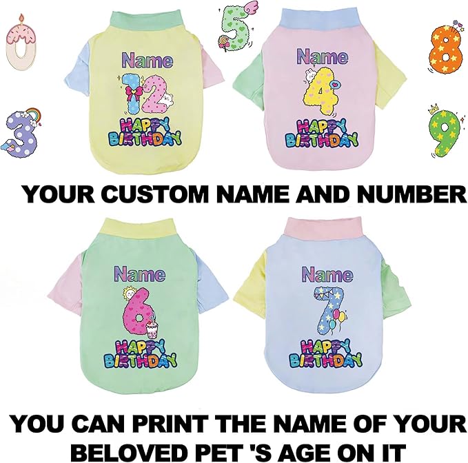 Custom Dog Birthday Shirt,Personalized Pet Apparel Print with Name Age Number,Pet Birthday Outfit,Lightweight Breathable Cotton Vest for Small Medium Large Dogs Cat (Dopamine Green, Medium)
