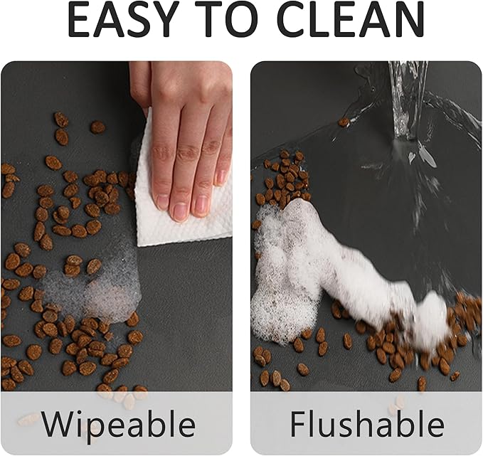 YCT Pet Food Mat for Dogs and Cats - Non-Slip Super Absorbent Feeding Bowl Mat With Footprints Logo - 24 x 16.9 Inches, Brown