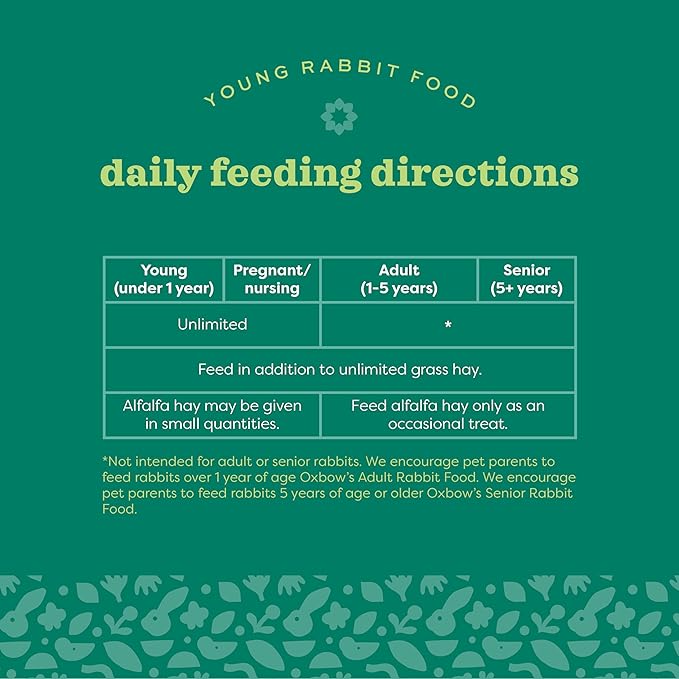 Oxbow Essentials Rabbit Food, Young Rabbit, Made with Oxbow Alfalfa Hay, Pet Food Pellets with Vitamins & Minerals, Small Animal Pet Products, Bunny Supplies, Made in USA, High Fiber, 5 lb. bag