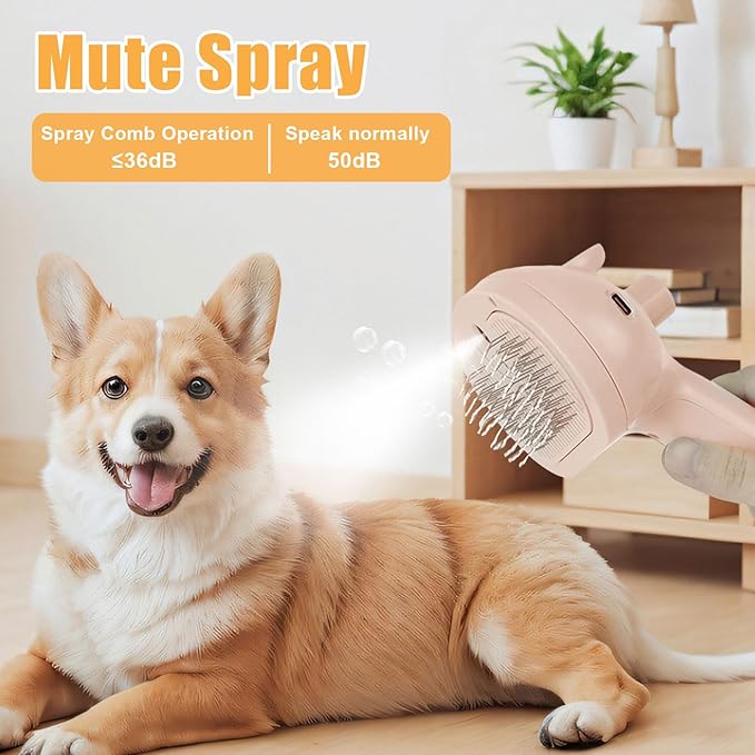 Cat Steam Brush for Shedding, Pet Steam Brush for Dog with Release Button,Anti-Static Pet Spray Hair Removal Comb,Cat Spray Comb for Long & Short Haired Pets,Pink