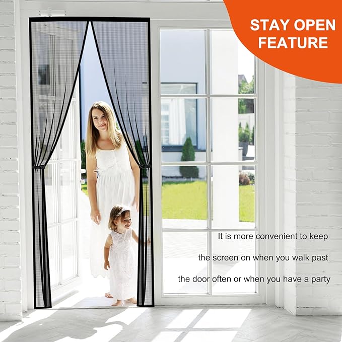 Fiberglass Magnetic Screen Door Fit Door Size 36 x 80 in- Heavy Duty Fiberglass Screen Door Mesh for Interior Door, Patio and Sliding Doors - Door Screen Magnetic Closure Let Fresh Air in