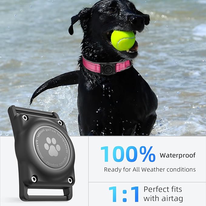 Airtag Dog Collar - 100% Waterproof Air tag Dog Collar Holder for Apple AirTag, Reflective, Soft Padded, Everlasting, GPS Dog Collar for Small Medium Large Dogs (Hot Pink, S)
