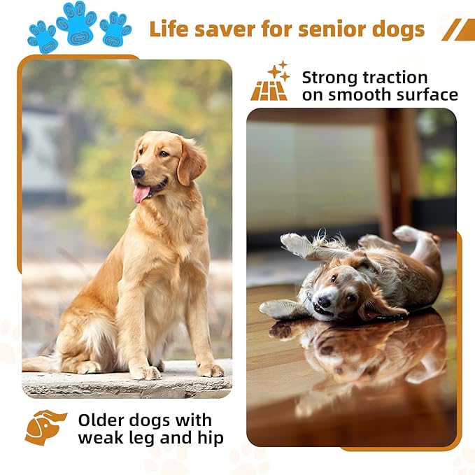 Non-Slip Dog Paw Protector Pads for Senior Dogs, Dog Paw Adhesive Pads on Hardwood Floor,Senior Dog Essentials with Strong Traction,Dog Grippers,Blue,12 Sets 48 pc XL