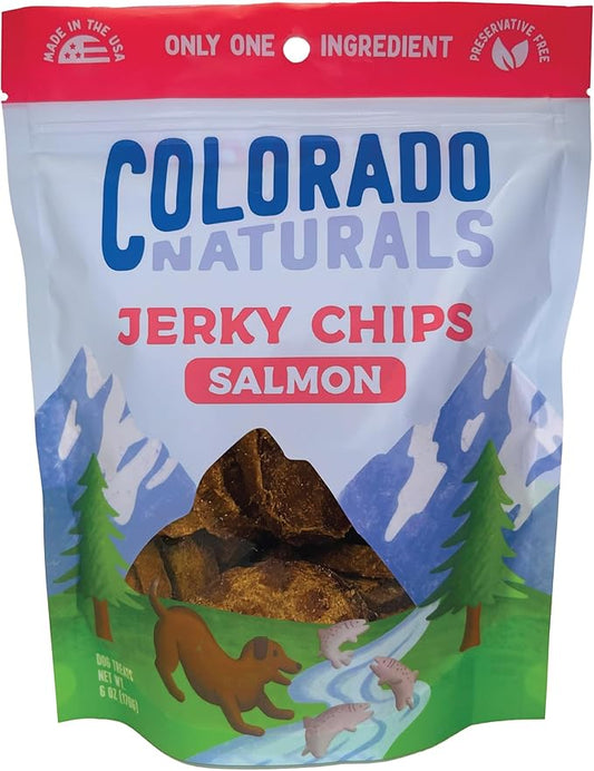 Colorado Naturals Salmon Jerky Chips Dog Treats, 6 oz – All-Natural, Made in USA, No Fillers or Preservatives – Wild Alaskan Caught, Rich with Omega-3
