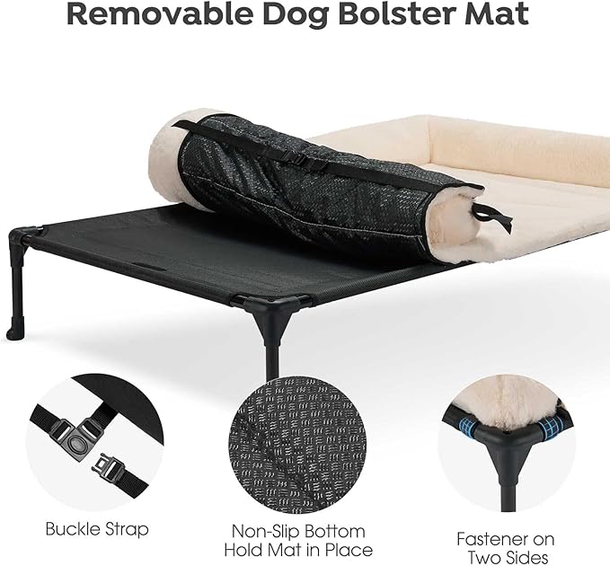 Veehoo Cooling Elevated Dog Bed + Removable Fluffy Pillow-Top Mat, Plush Dog Bed with Bolster, Breathable Mesh, No-Slip Feet, Portable Raised Dog Bed for Indoor & Outdoor, 32"x25", Medium, CWC2331E