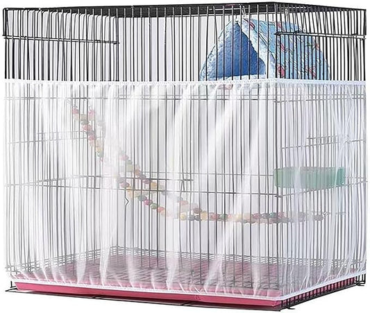 Large Bird Cage Net, Adjustable Soft Airy Mesh Net, Bird Cage Seed Catcher, Prevent Scatter and Mess (86.6 x 15.7Inch/ 220 x 37 cm, White)