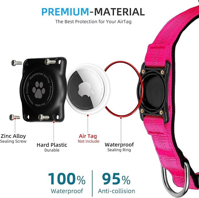 Reflective Air Tag Dog Collar - 100% Waterproof Dog Collar AirTag Holder | Extra-Durable, Soft Padded AirTag Dog Collars for Small Medium Large Dogs