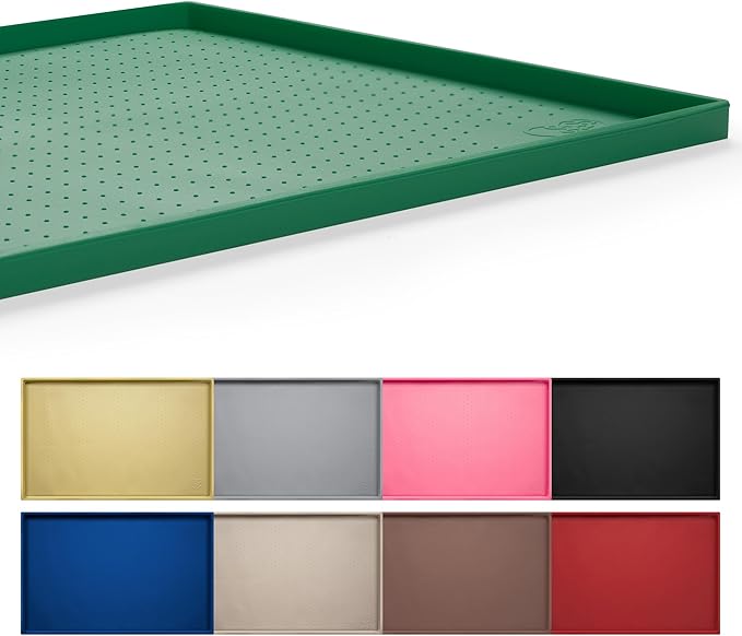 Hubulk Dog Feeding Mat,100% Waterproof Food Grade Silicone Pet Food and Water Bowl Placemat,Dishwasher, High Raised Edge to Prevent Spills,Nonslip Tray to Stop Messes on Floor（28"x18"x0.8",Hunter ）
