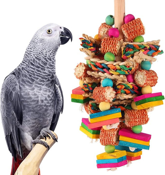 Parrot Toys for Medium and Large Birds Natural Wood Corn Cob Chewing Toy Bird Cage Accessories for African Grey,Macaws,Conure,Cokatoos,Cockatiel,Amazon Parrots
