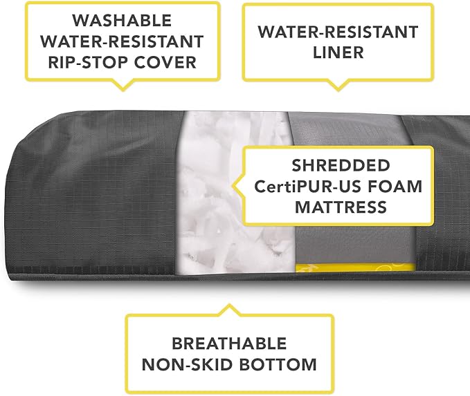 K9 Ballistics Tough Rectangle Pillow XL Dog Bed - Removable Cover, Washable, Durable & Water Resistant Dog Bed Made for X-Large Dogs 54"x38", Sandstone