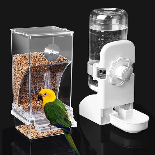 No Mess Bird Feeder Water Dispenser Set, Parakeet Cage Accessories, Bird Feeder and Waterers in Cage for Cockatiels, Finches, Lovebirds, Budgies, Canaries