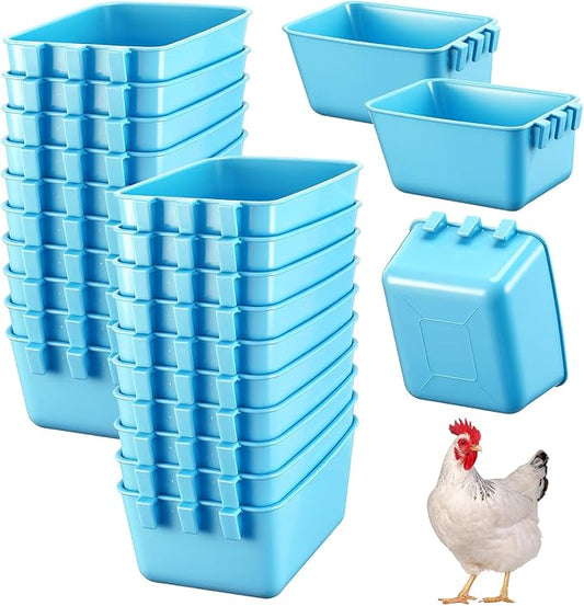 Maxdot 20 Pcs Cage Cups Chicken Feeder Waterer 16 oz Birds Feeders Hanging Bunny Cage Chicken Water Bowl for Pet Parrot Rooster Parakeet Gamefowl Poultry Pigeon Wire Hutch(Light Blue)