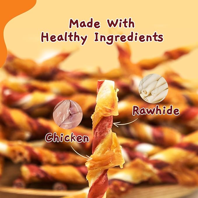 Jungle Calling Dog Treats, Natural Chicken Wrapped Rawhide Sticks, Grain-Free Training Rewards Chews for Small and Medium Puppy,10.6oz