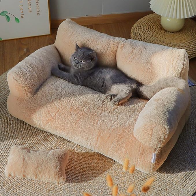 Soft Fluffy Self-Warming Cat Bed | Washable Pet Sofa for Indoor Cats & Small Dogs | Cute Princess-Inspired Kitten Couch & Puppy Bed(Pink,29.53''*20.08''*11.02'')