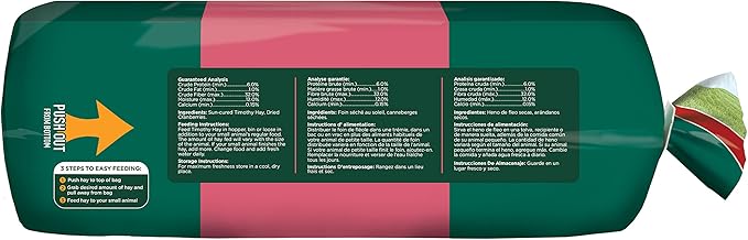 Kaytee All Natural Timothy Hay Plus Cranberries for Guinea Pigs, Rabbits & Other Small Animals, 24 Ounce (Pack of 2)